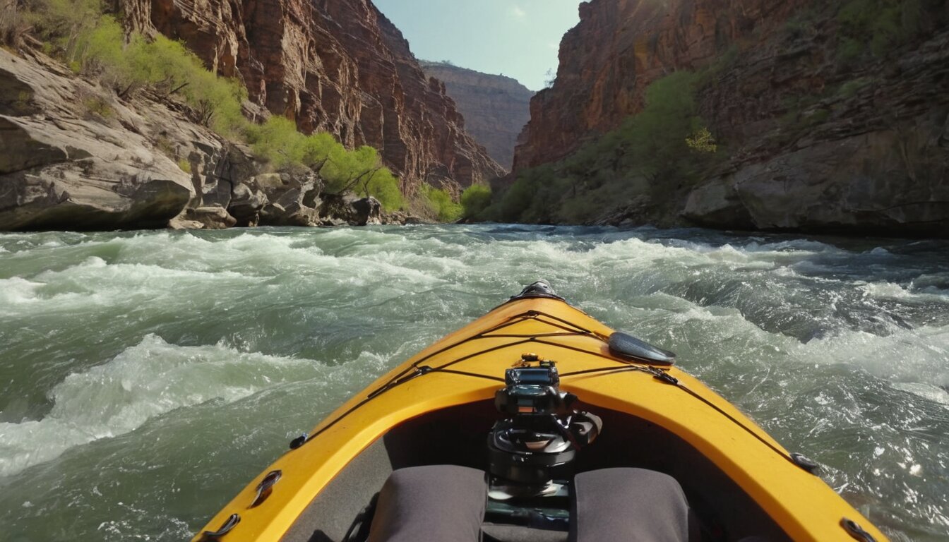 Adventurer capturing footage from kayak