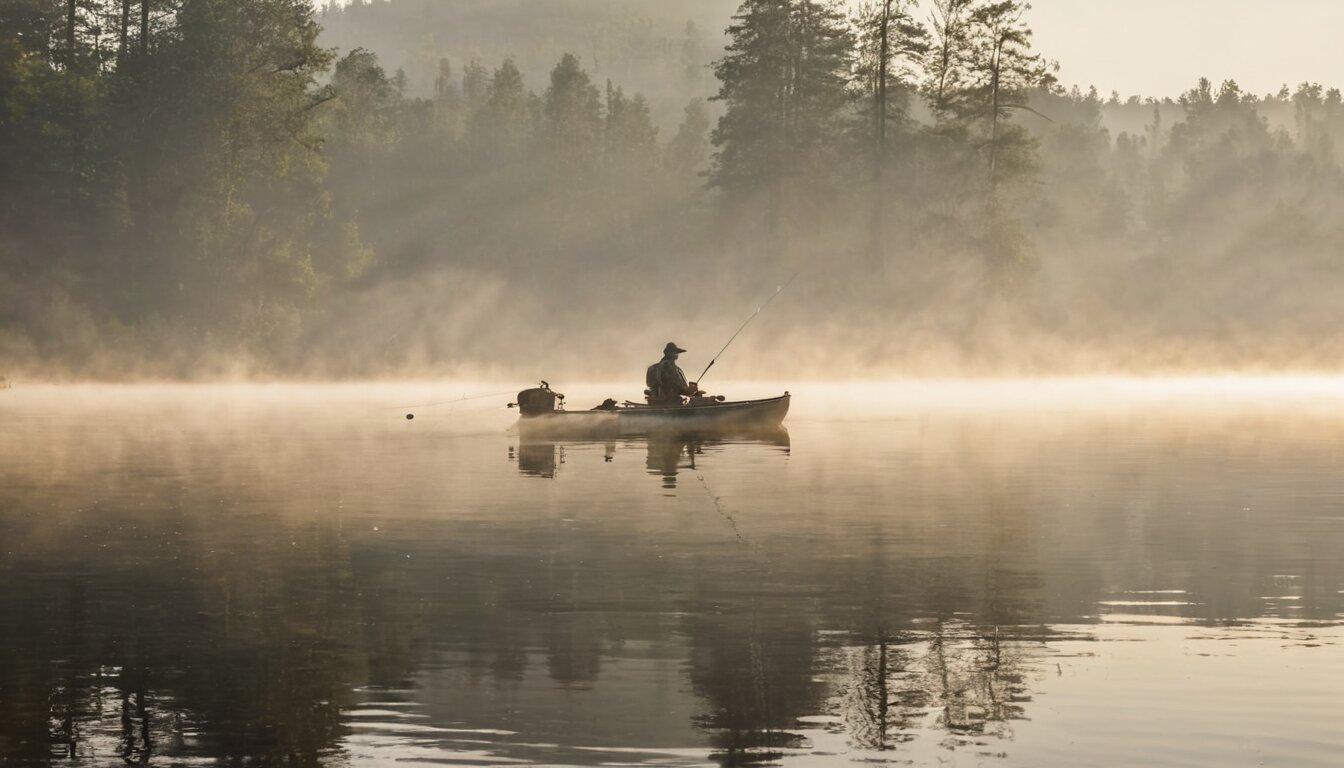 Fisherman on kayak at dawn